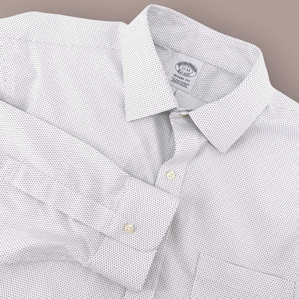 Brooks Brothers Regent Slim Fit Non-Iron Pin Dot Dress Shirt White/Black 17-33